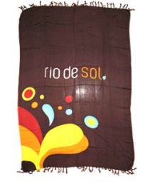Brown fringed pareo with colourful drops pattern  - Canga RiodeSol Brown