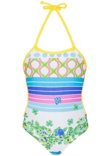 One-piece swimsuit for baby, stripes and flowers - FLORZINHA