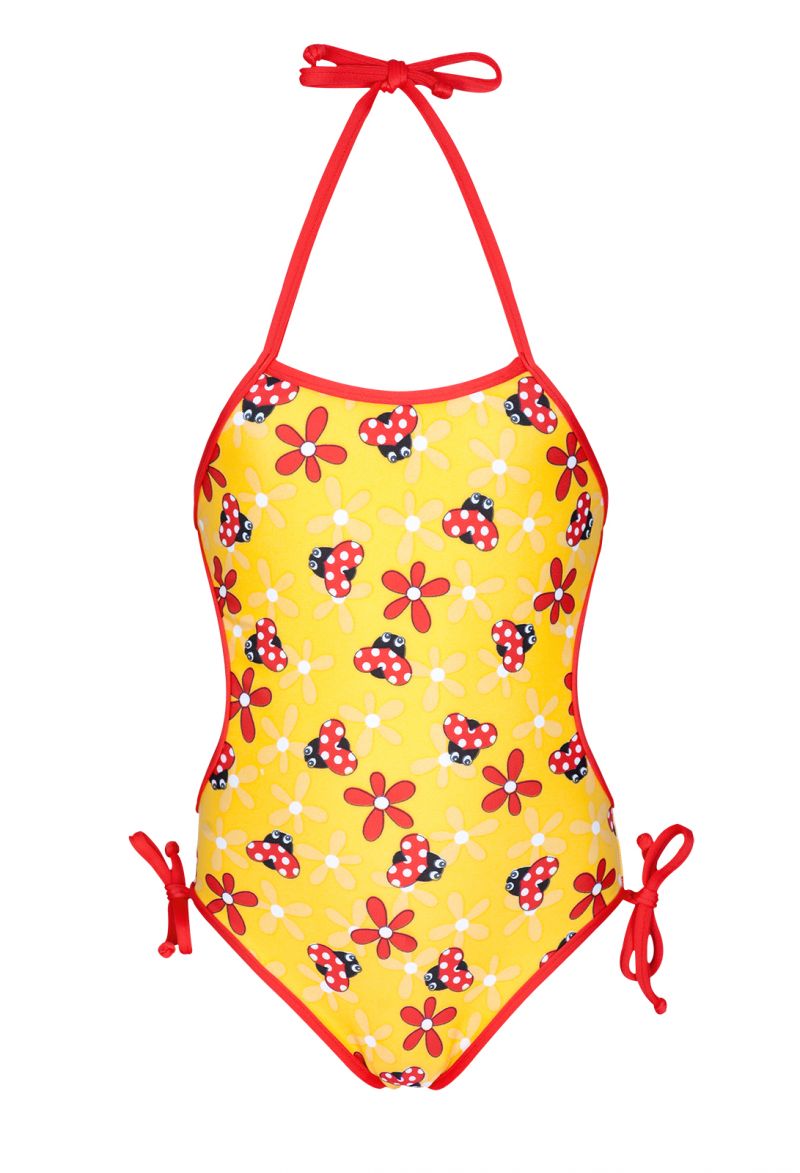 Yellow one-piece swimsuit for baby with ladybirds - JOANINHA