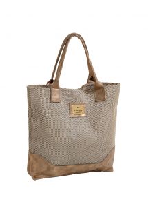 Gold-coloured shopping bag, woven look - MORDORE