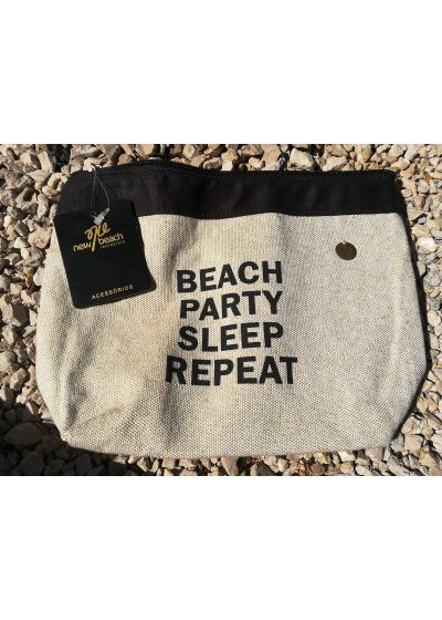 Naturfarben Schwarze Handtasche Beschriftung Necessaire Beach Party New Beach