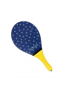 Professioneel blauw frescobol-racket met vogelprint en gele handgreep - BEACH BAT RDS SEABIRD