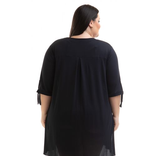 Plus size 3/4 sleeve black beach shirt - BEACH SHIRT DYANA