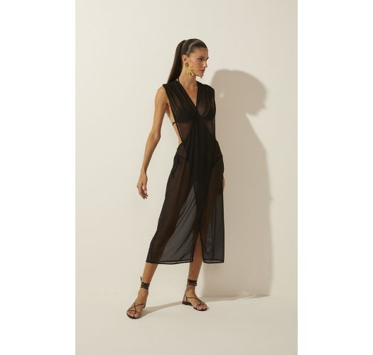 VESTIDO MIDI ONCA PINTADA BORDADA BLACK