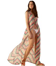Geometric print beach dress with textured effect - AMURA POLINESIA