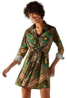 Sukienka koszulowa z zielonym etnicznym nadrukiem - CHEMISE JAVA