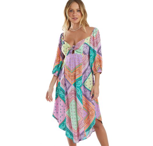 Colorful bandana print beach dress with a bow - BAHAMAS BANDANA MIDI DRESS