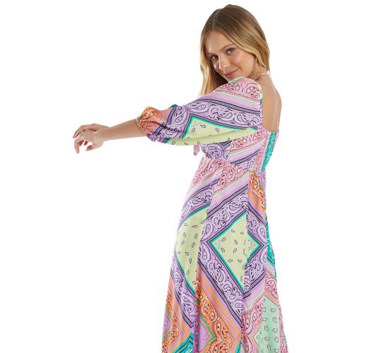 Colorful bandana print beach dress with a bow - BAHAMAS BANDANA MIDI DRESS