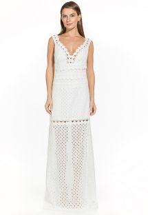 Μακρύ λευκό φόρεμα παραλίας με διάτρητο ύφασμα - LAUREN OFF WHITE