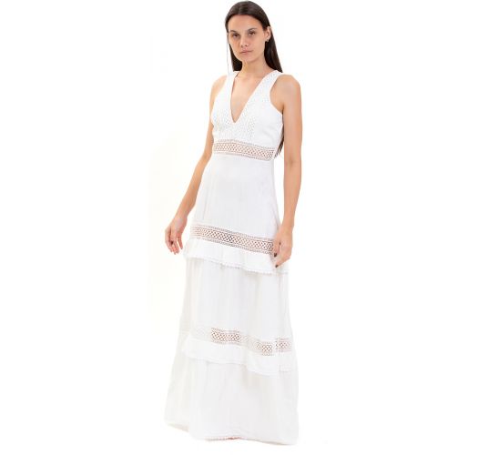 Lange witte jurk met opengewerkte delen - LUANA OFF WHITE