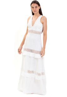 Lange witte jurk met opengewerkte delen - LUANA OFF WHITE