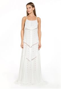 Μακρύ λευκό φόρεμα παραλίας με κεντητές λεπτομέρειες - PALOMA OFF WHITE