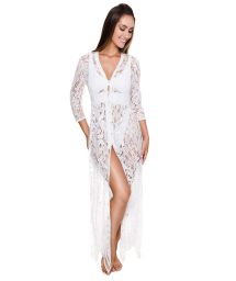 Luxurious white long embroidery dress with beads - LEANN TUNIC WHITE