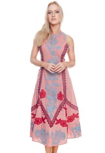 Luxurious pink long dress with embroidered flowers - LISBON LONG DRESS ROSE GOLD