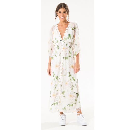 Superar Empeorando página Vestido D Eplaya Blanco Largo Con Flores - Max Flower Kaftan - Farm