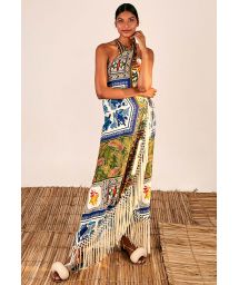MIXED SCARFS CROSSED FRONT MAXI DRESS