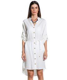 Асимметричное платье-рубашка с ремешком белого цвета - CHEMISE GOLD BRANCO
