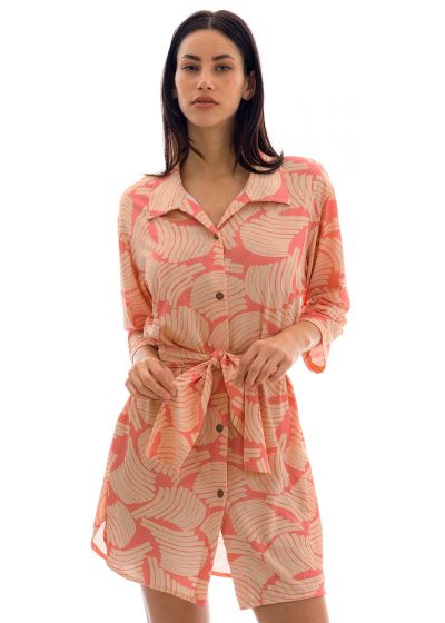 Pink printed beach shirt dress - CHEMISE BANANA ROSE