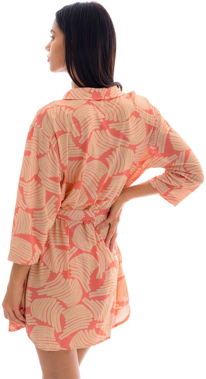 Pink printed beach shirt dress - CHEMISE BANANA ROSE