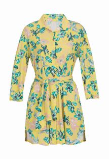 Beach yellow shirt dress with flowers - CHEMISE FLORESCER