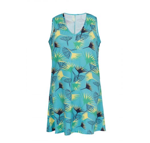 Blue floral sleeveless beach dress - DRESS FLOWER GEOMETRIC