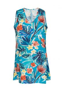 Niebieska kwiatowa sukienka plażowa bez rękawów - DRESS ISLA