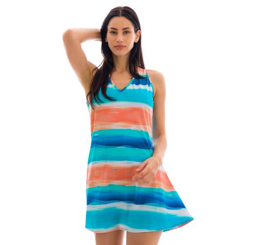 Strandkleid ärmellos Muster blau/korallenrot - DRESS UPBEAT