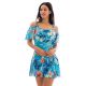 Niebieska sukienka w kwiatowe wzory z odkrytymi ramionami - SAIDA ISLA OFF SHOULDER