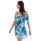 Floral print blue dress with bare shoulders - SAIDA ISLA OFF SHOULDER