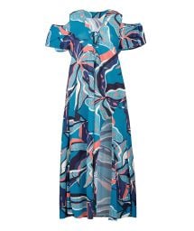 Long beach dress with laced neckline and blue and pink print - SAIDA LONG LILLY