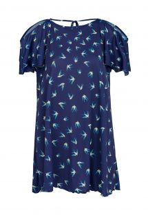 Mini vestido azul marino con hombros abiertos y estampado de pjaros - SAIDA SEABIRD OFF SHOULDER