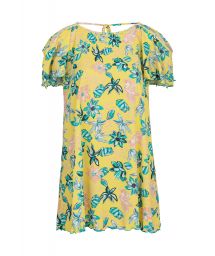 Yellow mini dress with open shoulders and floral print - SAIDA FLORESCER OFF SHOULDER