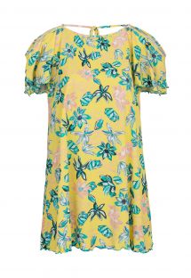 Żółta sukienka plażowa z odkrytymi ramionami w kwiatowy wzór - SAIDA FLORESCER OFF SHOULDER