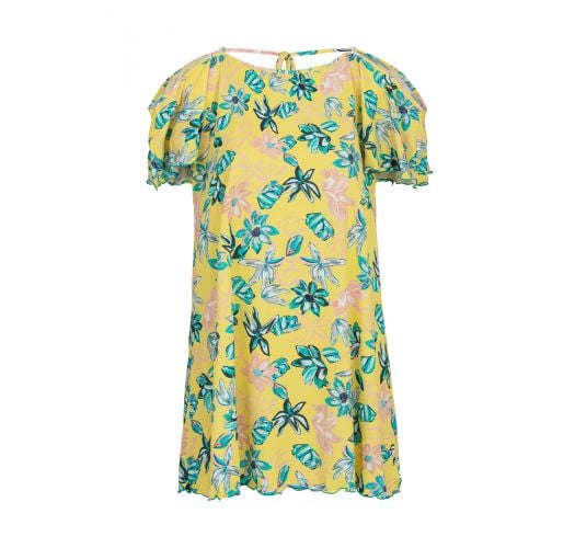 Yellow mini dress with open shoulders and floral print - SAIDA FLORESCER OFF SHOULDER