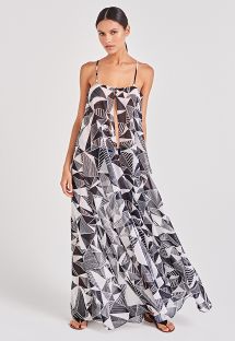 黒と白の幾何学模様入り軽いロングビーチドレス - LEVE UMBRELLAS
