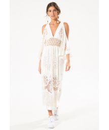 White maxi dress with openwork and bare shoulders - MANTRA DEVORE MIDI DRESS