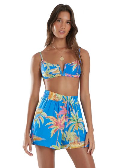 Tropical blue print shorts with pockets - RECANTO SHORTS