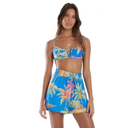 Tropical blue print shorts with pockets - RECANTO SHORTS