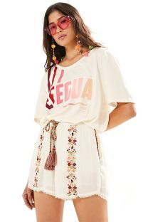 Ecru shorts with ethnic embroidery  - SHORT BORDADO