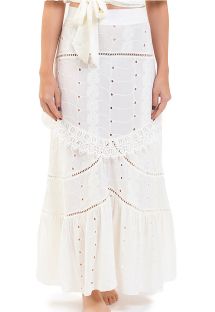 Long white beach skirt with embroidery - BOTTOM ISADORA WHITE OFF