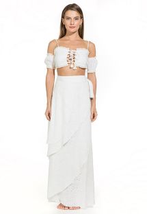 İşlemeli uzun plaj elbisesi - FRIDA OFF WHITE