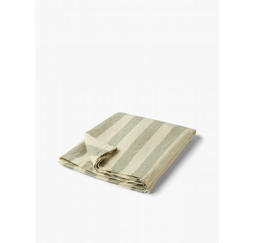 LINEN BEACH TOWEL THIN STRIPE GREEN BAY AND OFF WHITE