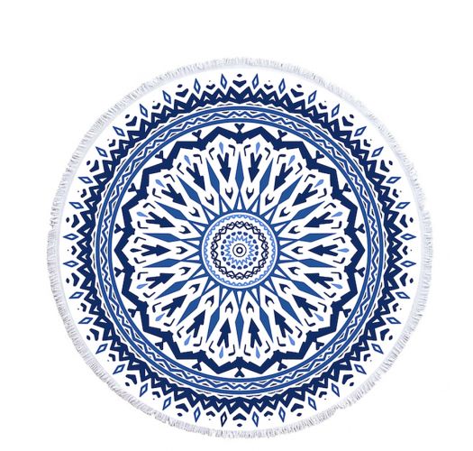 Serviette De Plage Ronde Bleu Marineblanche La Caribeenne