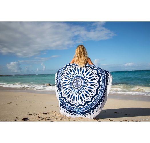 navy and white beach towel