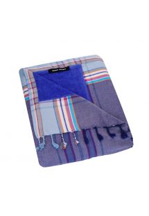 Duży, szaro-niebieski dwustronny ręcznik plażowy / pareo - KIKOY DUO BLUE HENDAYE