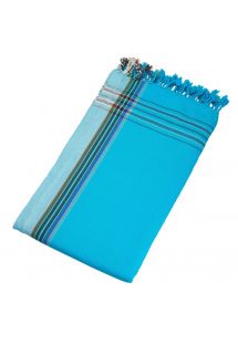 Beach towel - sky blue reversible pareo with stripes - KIKOY CAP FERRET