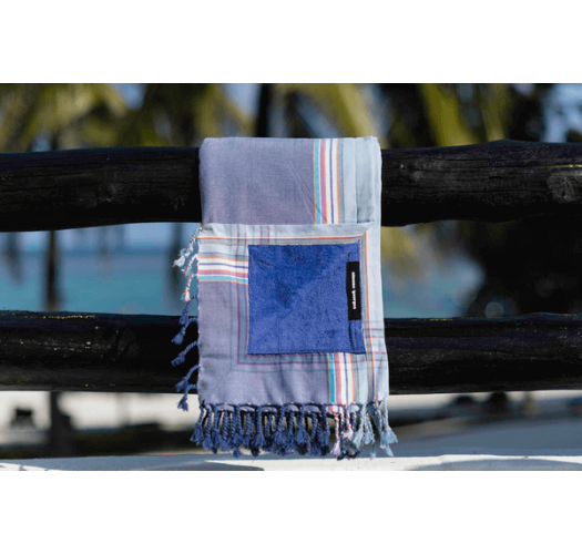 Reversible blue-grey beach towel - pareo - KIKOY HENDAYE