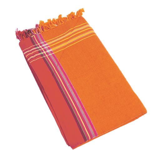 Serviette De Plageparéo Réversible Orange Kikoy Moorea