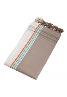 Beach towel - beige reversible pareo with stripes - KIKOY NOMAD