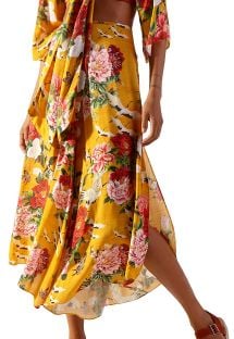 Yellow beach pants in floral pattern - CALCA XANGAI